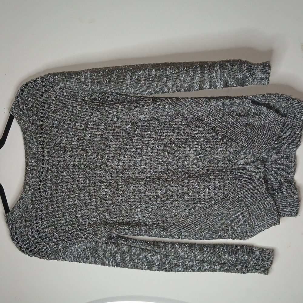 Madison Lilly Crochet Knit Sweater Grey Medium
